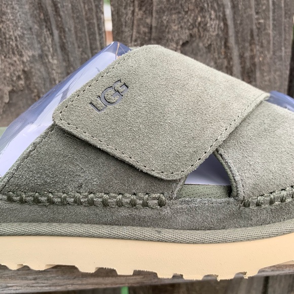 UGG Sandals Goldenstar Cross Platform Slide Moss Green Suede Leather - Picture 7 of 16